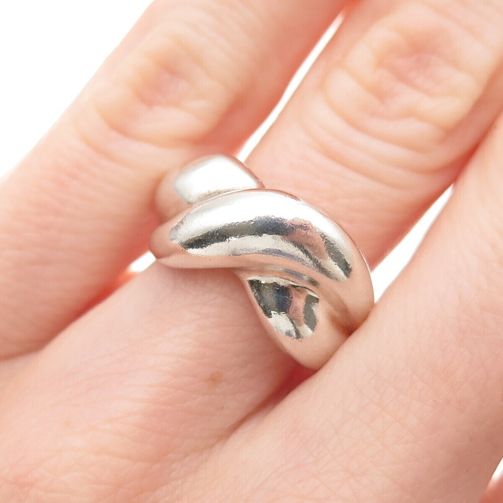 925 Sterling Silver Vintage Modernist Crisscross Ring Size 6